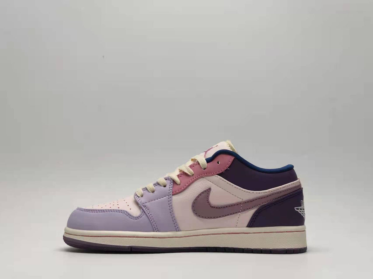 Low Top Sneakers, Purple Beige Colorway, Lace Up Design, Casual Gift for Sneaker Fans
