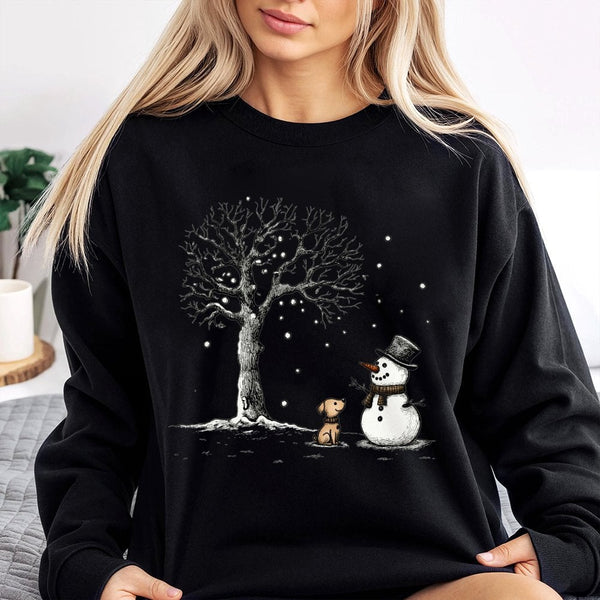 Adorable Winter Holiday Puppy Sweater, Dog and Snowman Sweatshirt, Festive Xmas Pet Lover Crewneck, Seasonal Christmas Animal