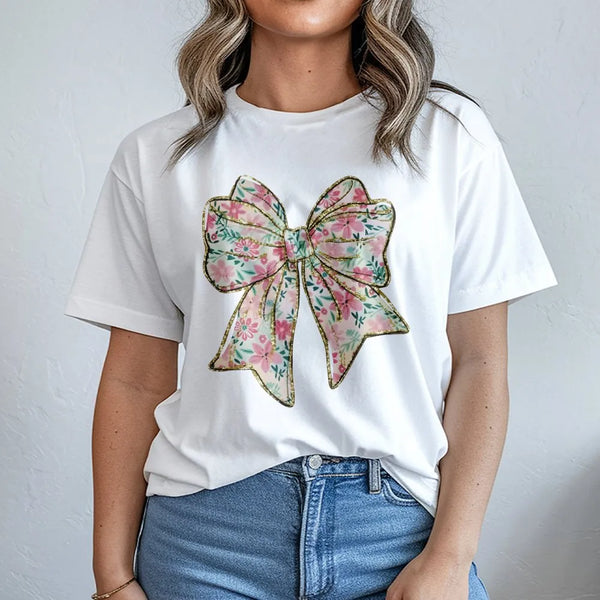 Coquette Bow T-Shirt | Aesthetic Floral Ribbon Graphic | 100% Soft Cotton Tee | Trendy Y2K Gift For Her