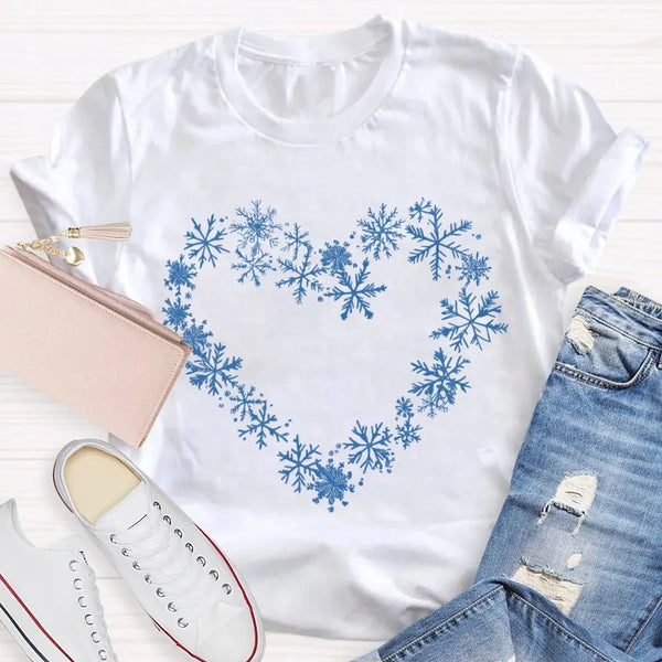 Winter Snow Day Graphic Tee, Snowflake Heart T-Shirt, Adorable Snowflake Heart Shirt, Comfy Holiday Winter Season Tee, Christ