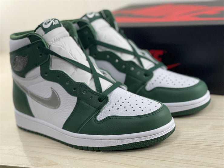 High Top Sneakers, White Green Colorway, Lace Up Design, Casual Gift for Sneaker Fans