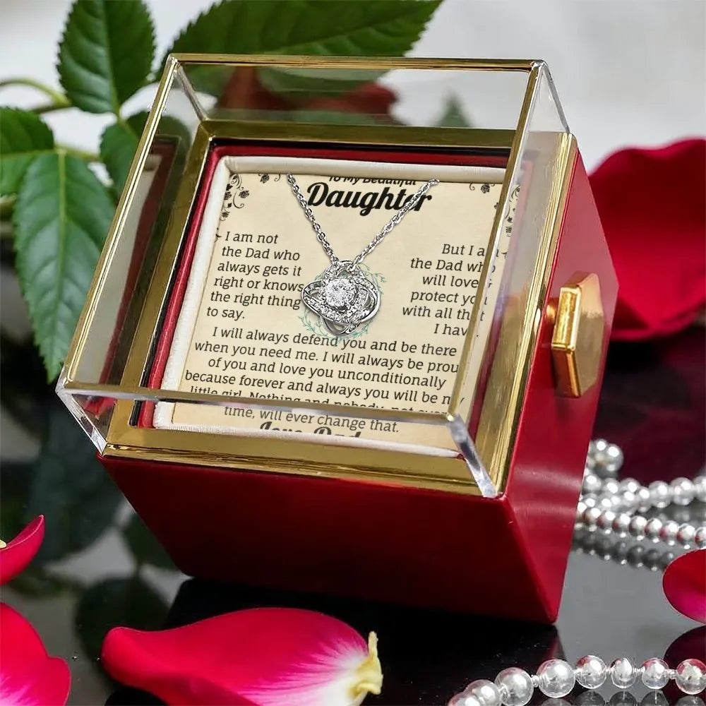 Sentiment Card Knot Necklace, To My Daughter Love Knot Necklace, CZ Crystal Love Knot Pendant, Christmas Present for Daughter