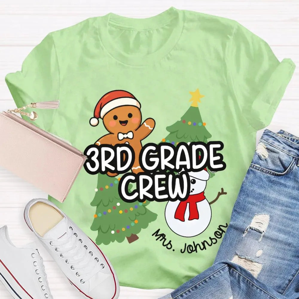 Snowman Tree Custom Holiday Shirt, Personalized Third Grade Crew Christmas T-Shirt, 3rd Grade Teacher Tee, Custom School Chri