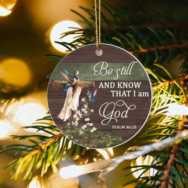 Be Still and Know Christian Cross Ornament, Psalm 46 10 Ceramic Ornament, Scripture Christmas Ornament, Religious Faith Tree 