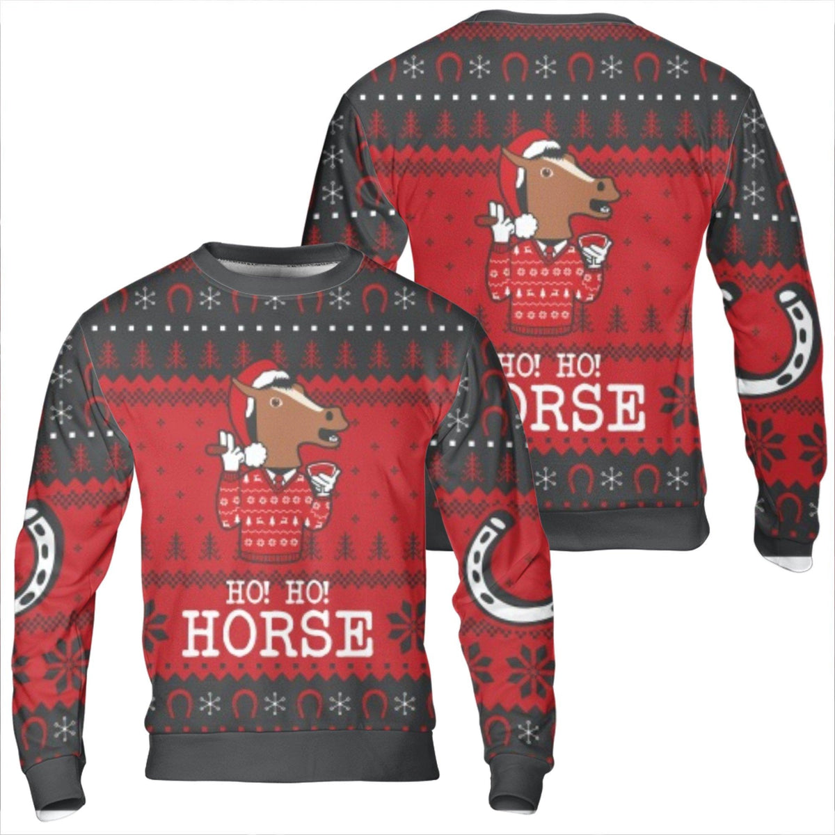 Humorous Cartoon Pony Holiday Sweater, Ho Ho Horse Ugly Christmas Sweatshirt, Equestrian Farm Animal Xmas Pullover, Horse Lov
