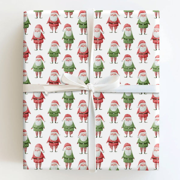 Adorable Christmas Gift Wrap, Watercolor Santa and Elf Wrapping Paper, Holiday Present Wrap, Whimsical Xmas Wrapping Paper, F