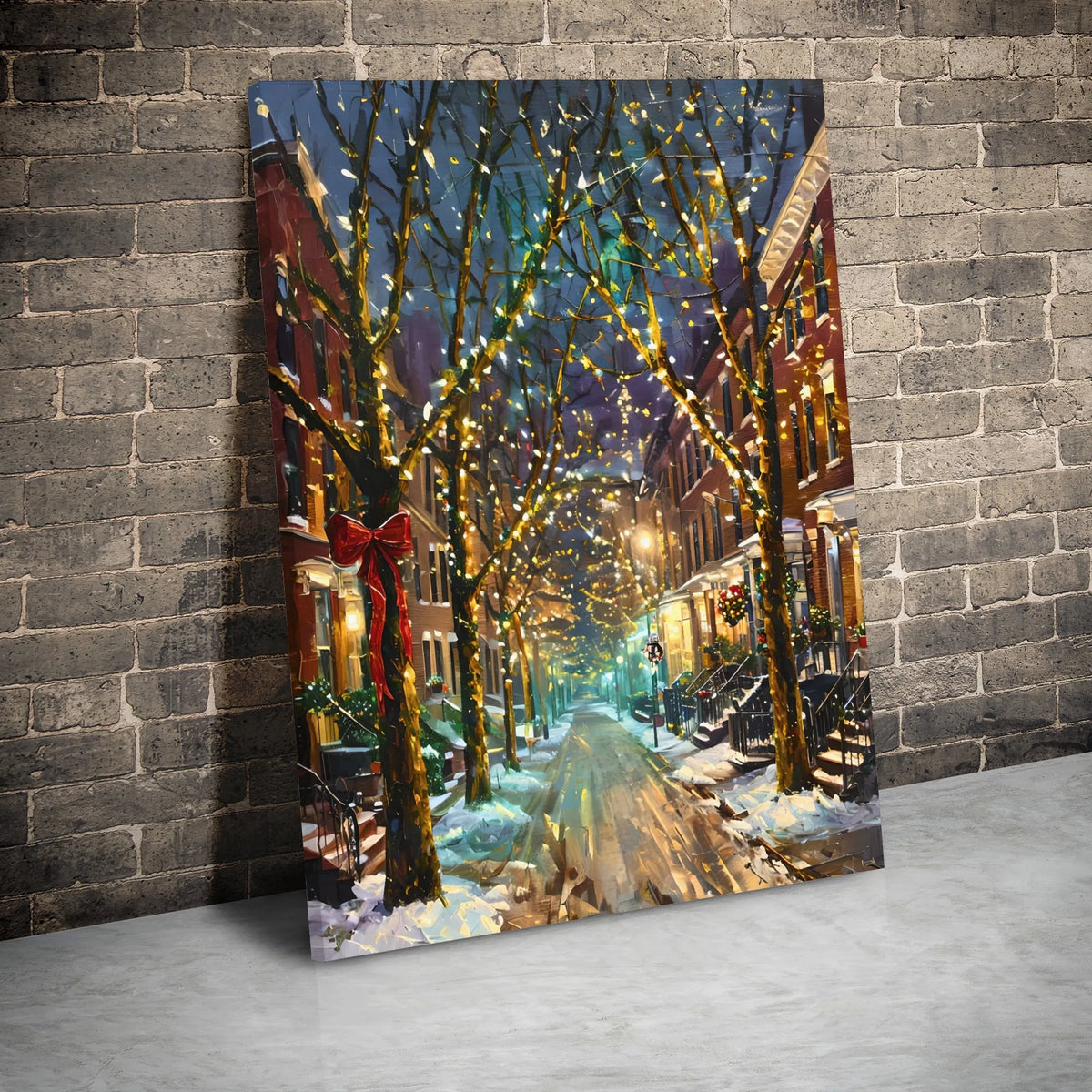 Winter Night Cityscape Wall Art, Christmas Street Digital Download, Festive Snowy Street Scene Poster, Holiday Home Printable