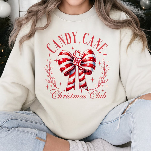 Holiday Ribbon Sweatshirt, Candy Cane Christmas Club Sweatshirt, Festive Winter Sweatshirt, Comfy Xmas Crewneck Sweater, Holi