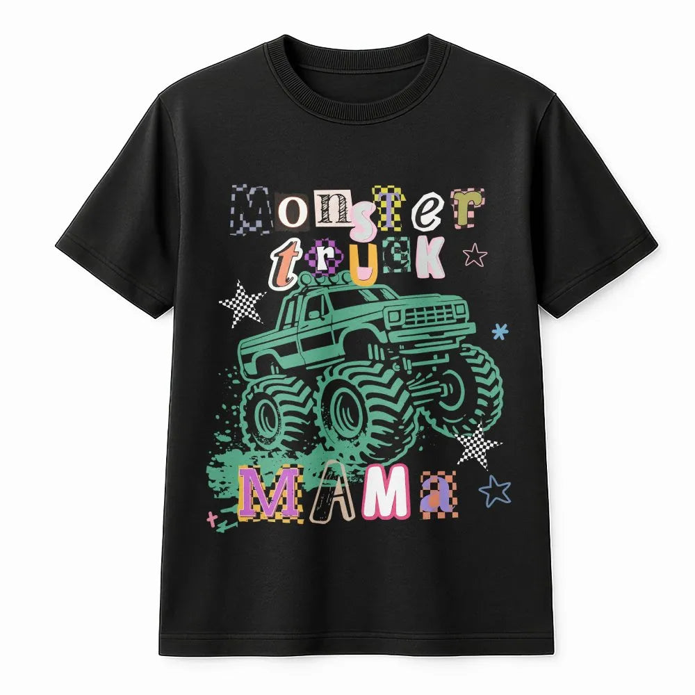 Monster Truck Mama Sweatshirt | Retro Checkered Graphic Pullover | Soft Cotton Blend | Trendy Gift for Mom