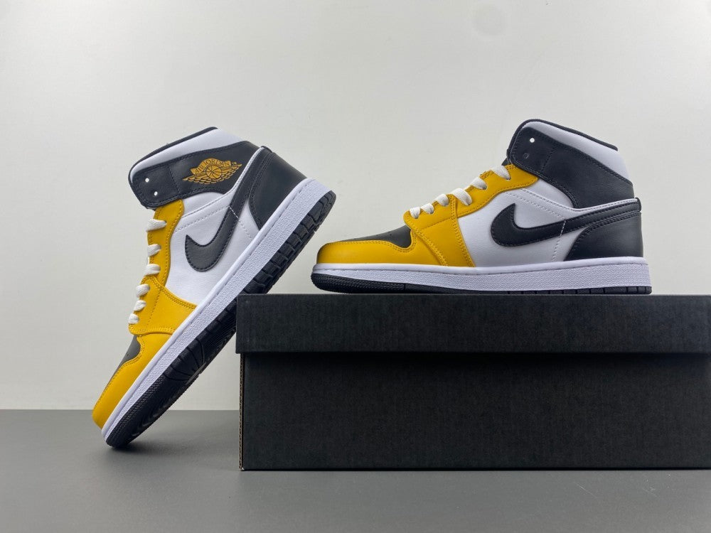 Mid Top Sneakers, White Black Yellow Colorway, Lace Up Design, Casual Gift for Sneaker Fans