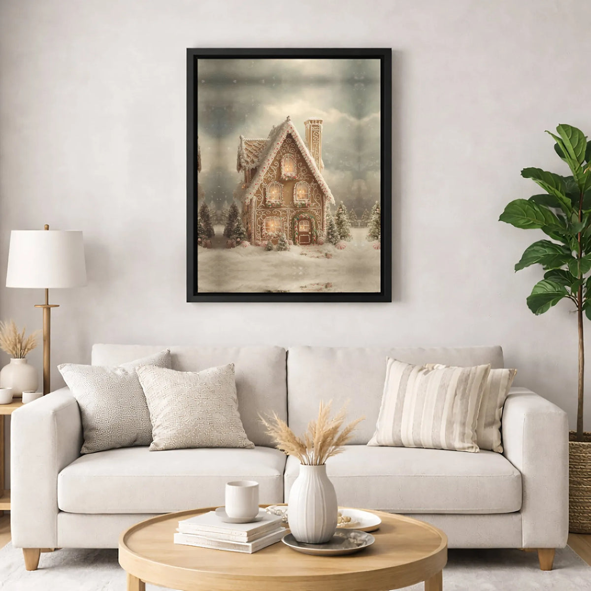 Winter Holiday Cabin Print, Gingerbread House Christmas Wall Art, Comfy Snowy Cottage Poster, Festive Seasonal Decor, Digital