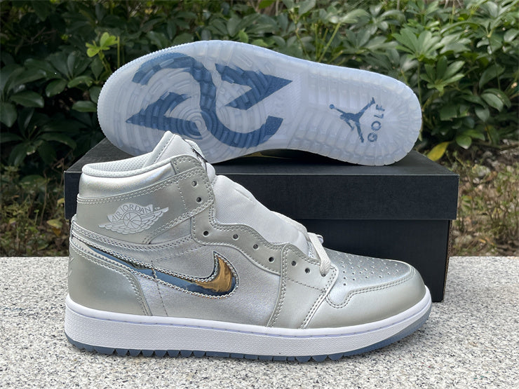 High Top Golf Shoes, White Silver Colorway, Lace Up Design, Casual Gift for Shoe Lovers