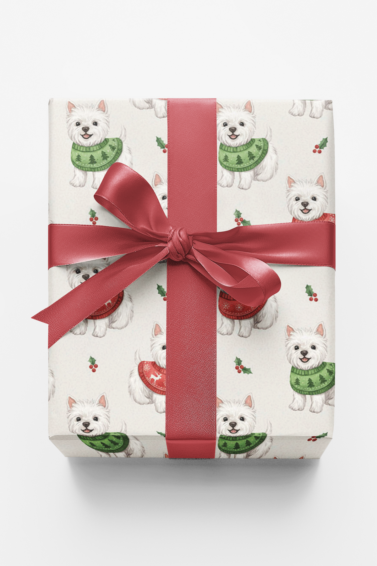 Holiday Sweater Dog Gift Wrap, Westie Christmas Wrapping Paper, Watercolor Present Wrap, West Highland Terrier Lover Present 