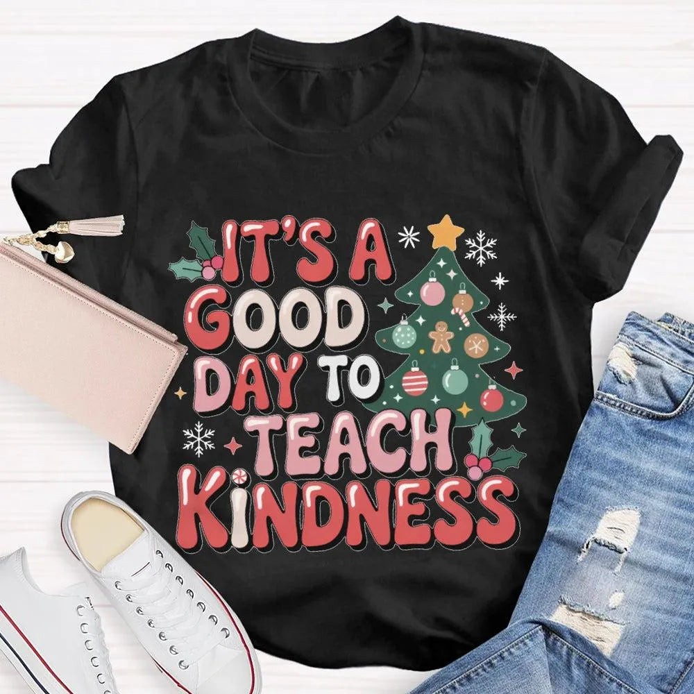 Good Day to Teach Kindness Tee, Kindness Christmas Tree Shirt, Retro Teacher Christmas T-Shirt, Adorable Holiday Educator Gra