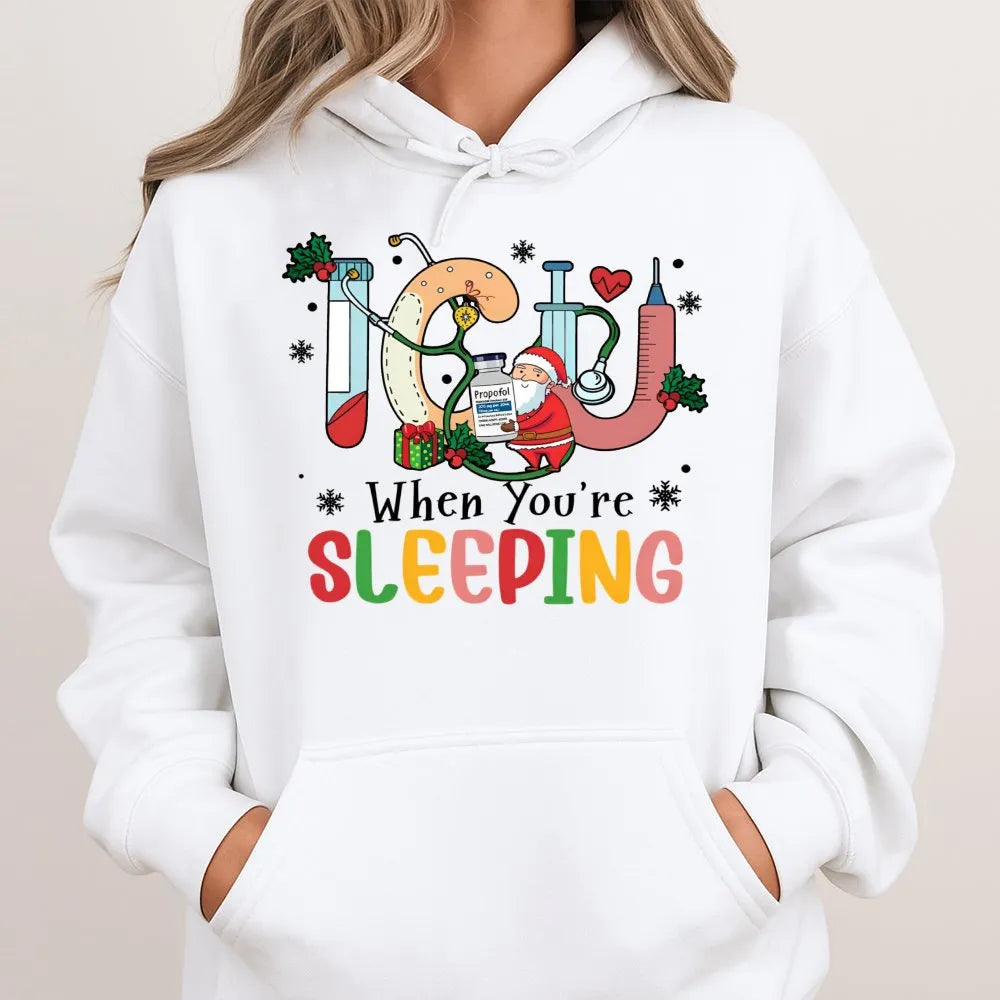 Intensive Care Unit Holiday Hoodie, ICU Nurse Christmas Hoodie, Humorous Medical Nursing Xmas Hoodie, Hospital Staff Graphic 