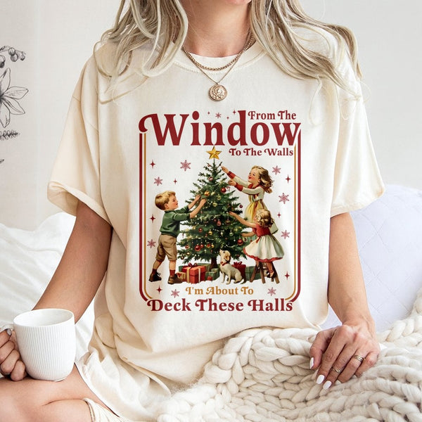 Humorous Retro Holiday Graphic Tee, Deck the Halls Christmas T-Shirt, Festive Xmas Party Shirt, Adorable Christmas Shirt, Hol