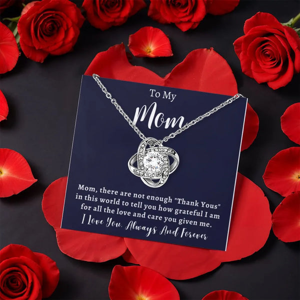 CZ Crystal Knot Pendant, Love Knot Necklace for Mom, Eternal Bond Necklace, Mother's Day Present, Birthday Present for Mom, C