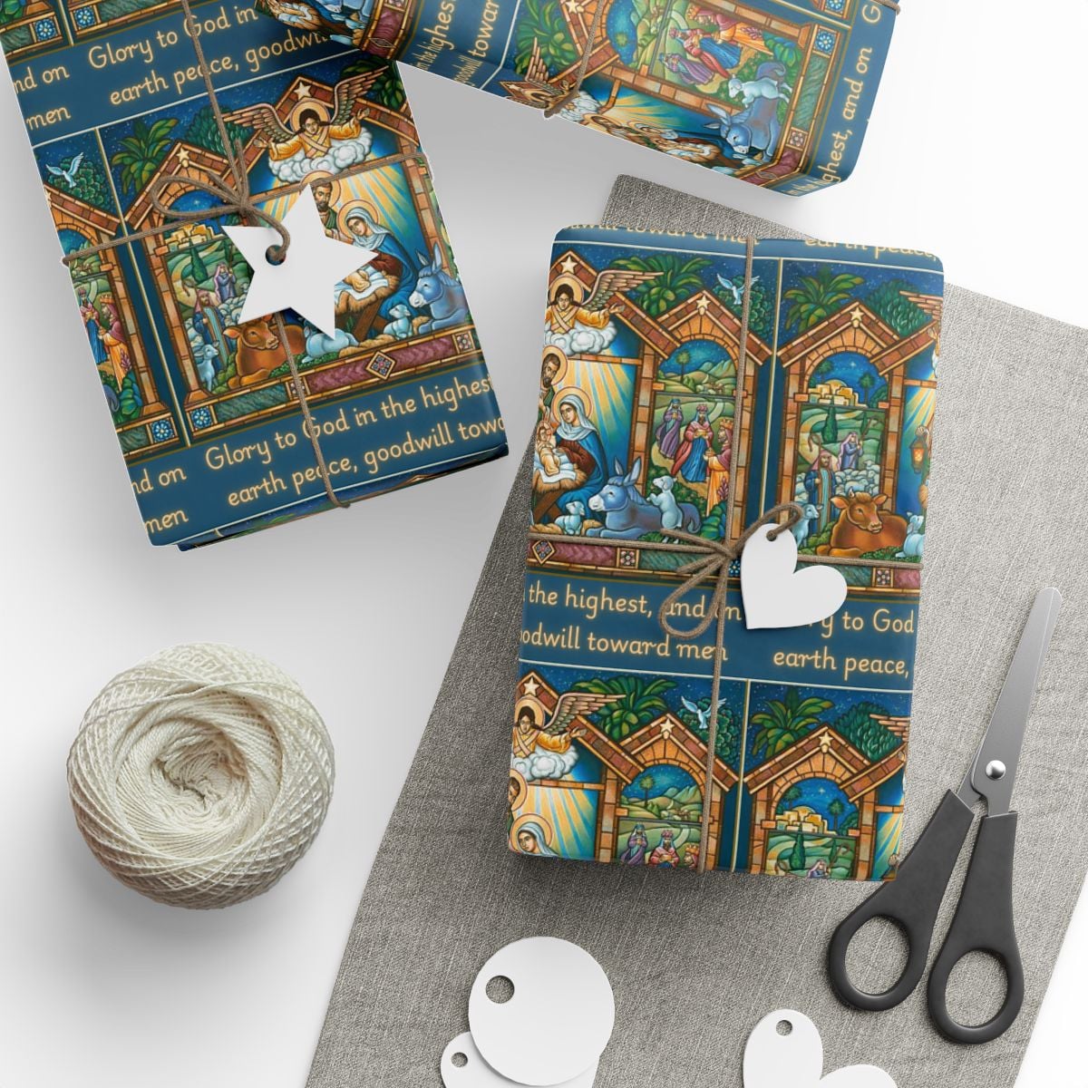 Stained Glass Christmas Gift Wrap, Nativity Scene Wrapping Paper, Holy Family Wrapping Paper, Religious Xmas Gift Wrap, Chris