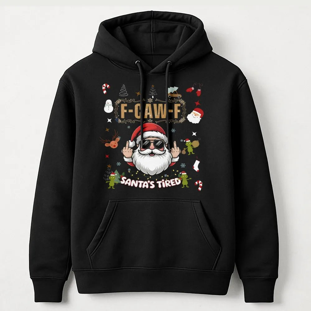 Humorous Middle Finger Christmas Hoodie, Santa's Tired Hoodie, Sarcastic Xmas Hooded Sweatshirt, Holiday Graphic Hoodie, Adul
