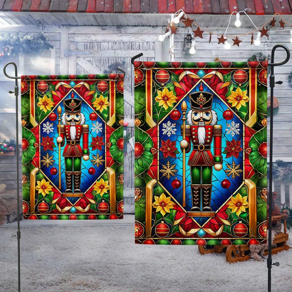 Double Sided Holiday Soldier Yard Flag, Christmas Nutcracker Garden Flag, Festive Winter Seasonal Flag, Xmas Yard Porch Decor