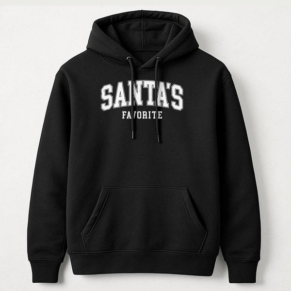Distressed Varsity Christmas Pullover, Santa's Favorite Hoodie, Collegiate Holiday Hooded Sweatshirt, Adorable Comfy Festive 