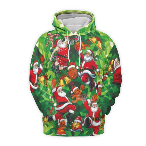 Humorous Christmas Basketball Hoodie, Santa Claus Basketball Hoodie, Holiday Sports Pullover Hoodie, Graphic Xmas Sweatshirt 