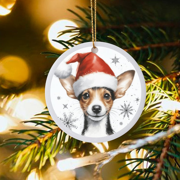 Adorable Santa Hat Dog Ceramic Ornament, Chihuahua Christmas Ornament, Festive Puppy Tree Ornament, Dog Lover Holiday Decor K