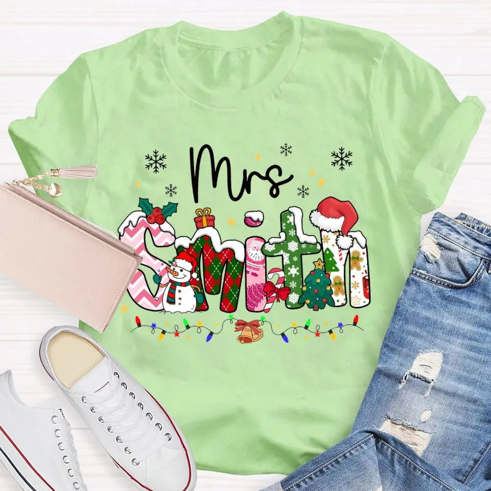 Custom Name Snowflake Holiday Shirt, Personalized Christmas Lights T-Shirt, Matching Family Xmas Graphic Tee, Holiday Season 