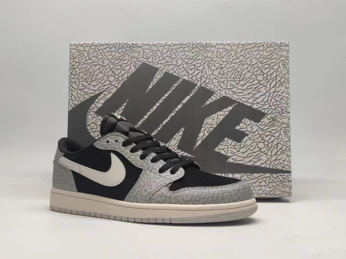 Low Top Sneakers, Black Gray Colorway, Cracked Pattern, Lace Up Design, Casual Gift for Sneaker Fans