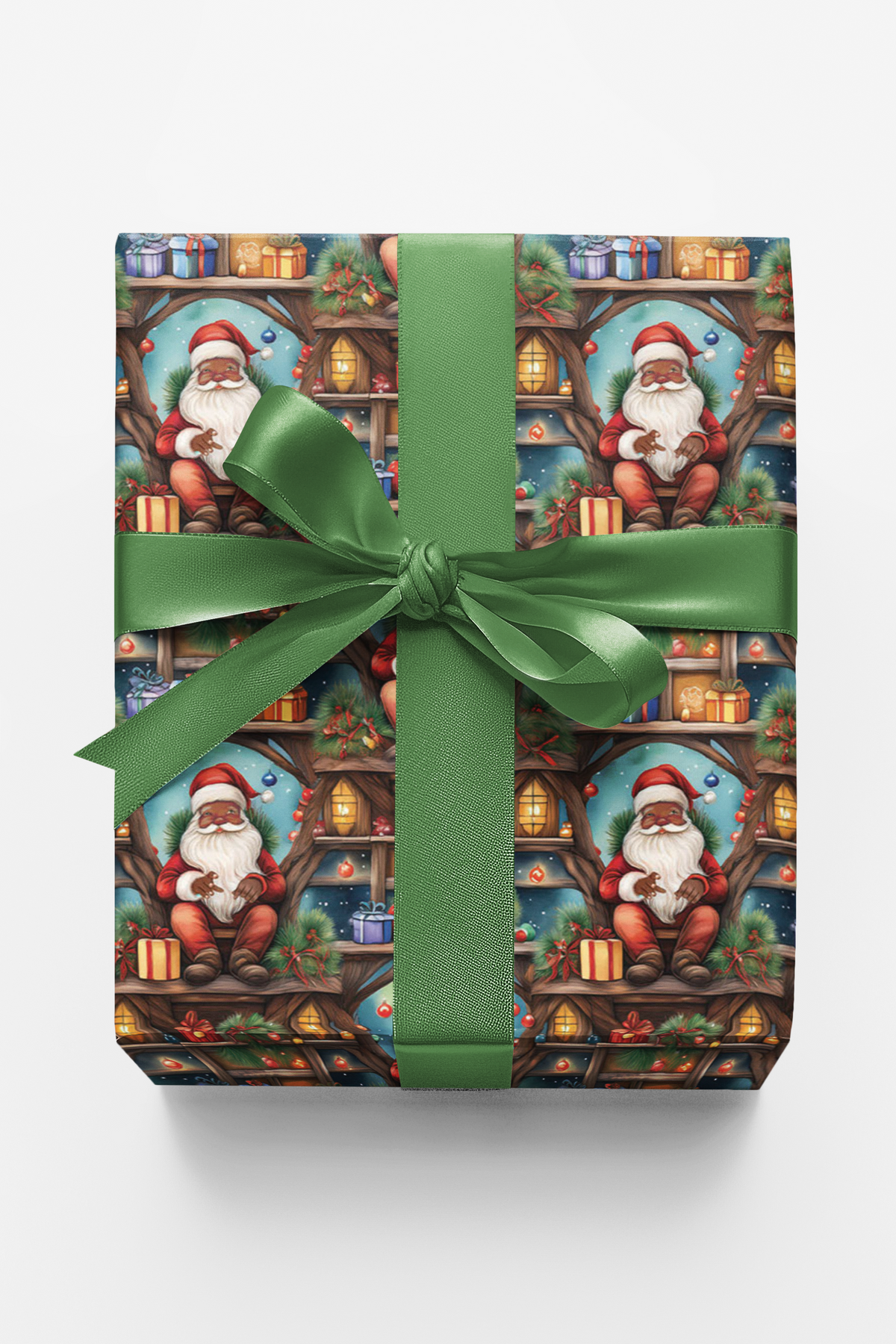 Treehouse Holiday Gift Wrap, Santa Tree Fort Christmas Wrapping Paper, Santa Clubhouse Wrapping Paper, Festive Xmas Gift Wrap