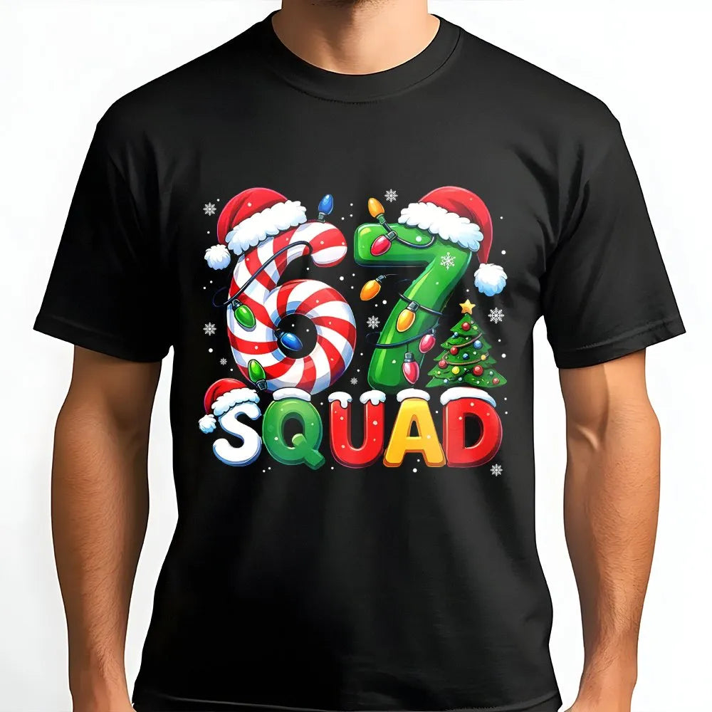 Candy Cane Tree Holiday Shirt, 67 Squad Christmas T-Shirt, Matching Family Christmas Tee, Festive Group Graphic T-Shirt, Xmas