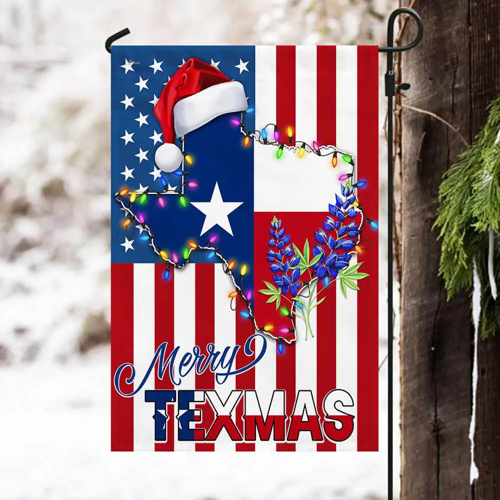 Texas Christmas Bluebonnet Yard Flag, Merry Texmas Garden Flag, Southern Holiday Lawn Flag, Double Sided Texas Pride Outdoor 
