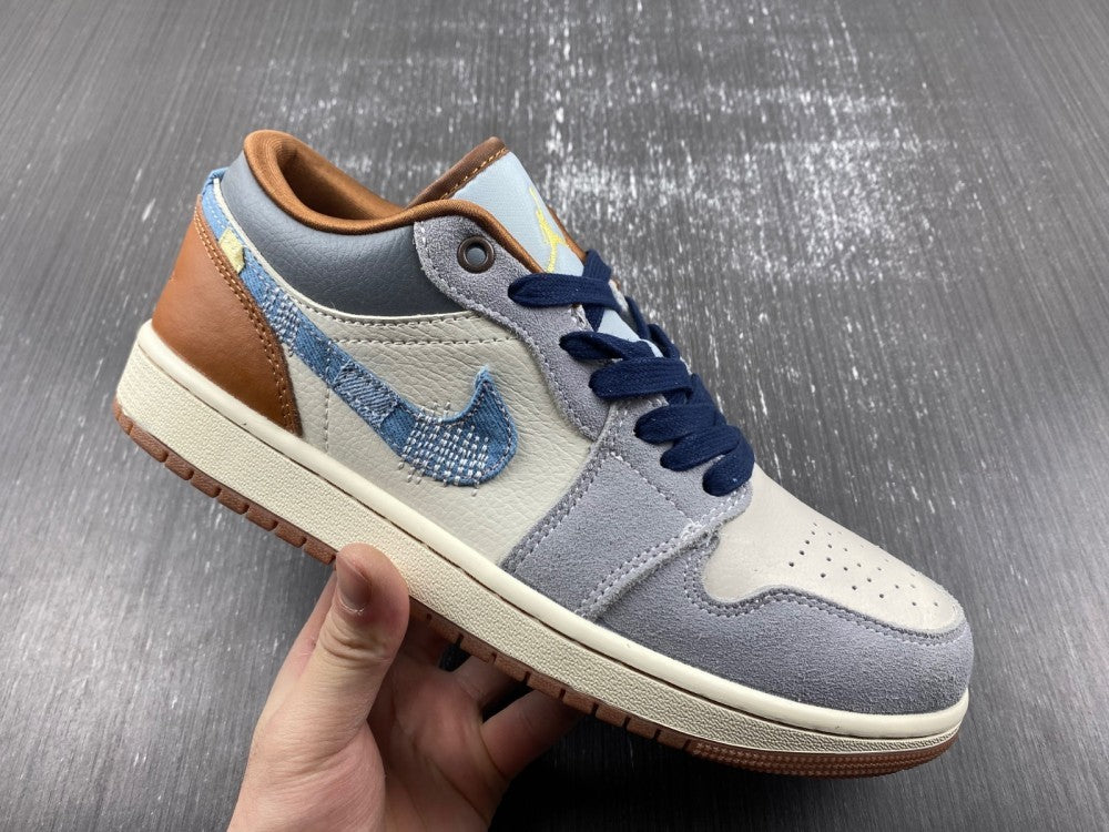 Low Top Sneakers, Blue White Brown Colorway, Lace Up Design, Casual Gift for Sneaker Fans