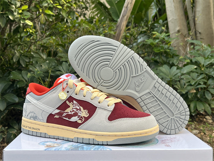 Low Top Sneakers, Beige Burgundy Colorway, Lace Up Design, Casual Gift for Sneaker Fans