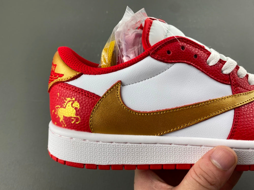 Low Top Sneakers, White Red Gold Colorway, Reverse Hook Design, Lace Up Design, Casual Gift for Sneaker Fans