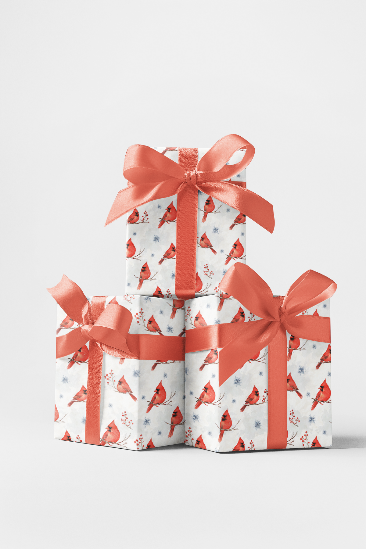Watercolor Red Bird Gift Wrap, Winter Cardinal Wrapping Paper, Christmas Cardinal Holiday Wrapping Paper, Festive Winter Pres