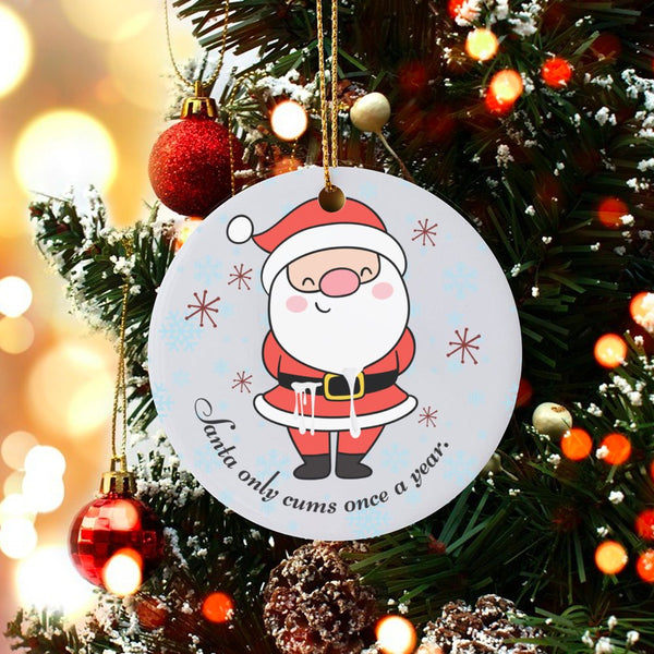Naughty Santa Claus Tree Ornament, Humorous Santa Christmas Ornament, Adult Humor Holiday Ornament, Ceramic Secret Santa Pres