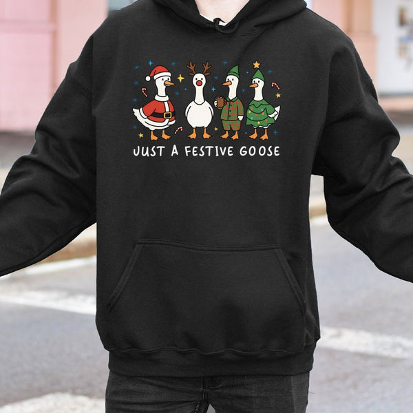 Adorable Christmas Animal Hoodie, Festive Goose Hoodie, Humorous Winter Goose Sweatshirt, Holiday Season Bird Graphic Hooded 