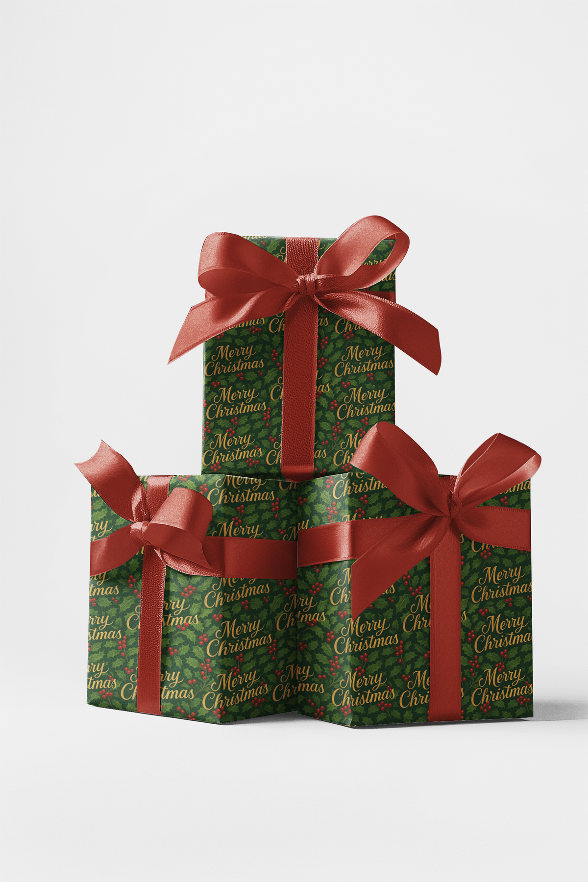 Merry Christmas Script Gift Wrap, Victorian Holly Wrapping Paper, Vintage Holiday Wrapping Paper, Traditional Xmas Gift Wrap 