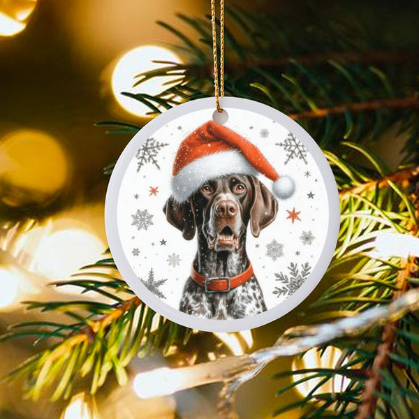 Santa Hat Dog Ceramic Ornament, German Shorthaired Pointer Christmas Ornament, GSP Holiday Tree Ornament, Adorable Dog Lover 