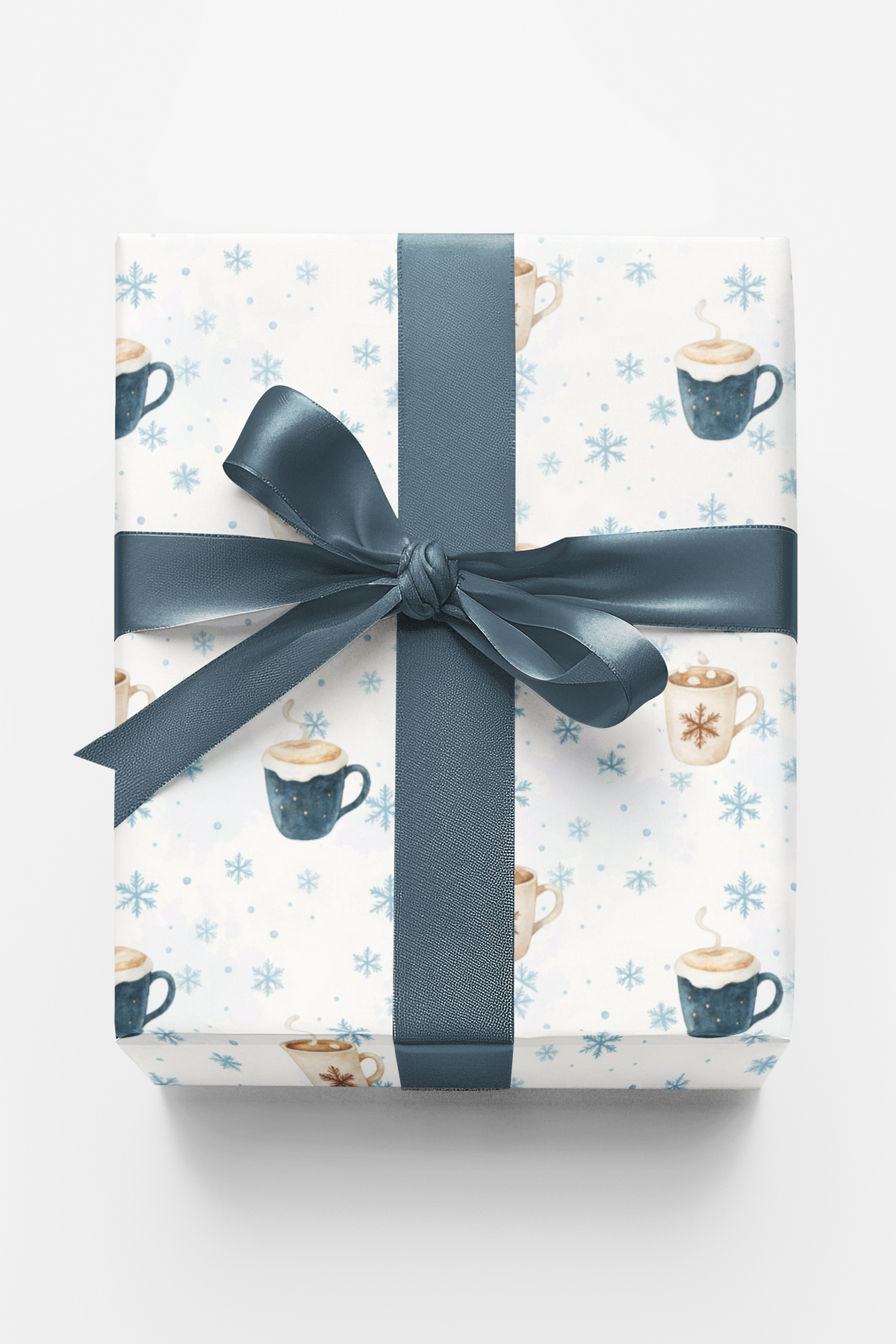 Winter Snowflake Gift Wrap, Hot Cocoa Mug Wrapping Paper, Comfy Coffee Lover Present Paper, Christmas Gift Wrap Roll