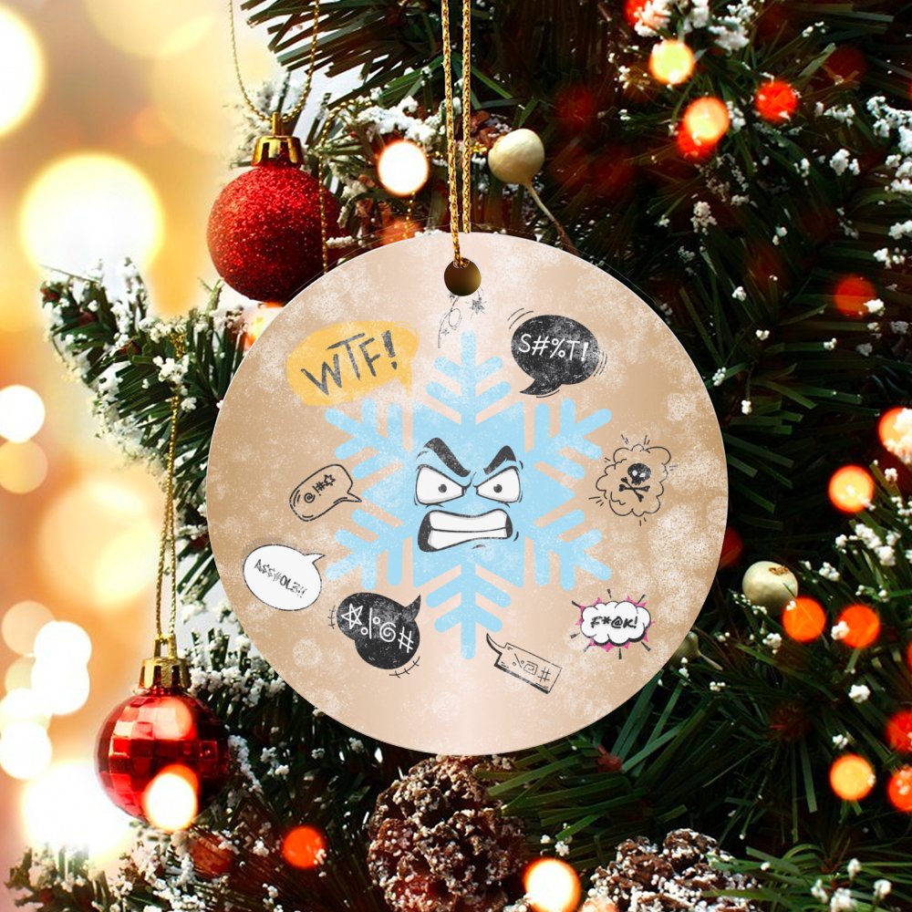 Humorous Rude Winter Ceramic Keepsake, Angry Snowflake Cursing Christmas Ornament, Sarcastic Adult Tree Decor, Secret Santa J