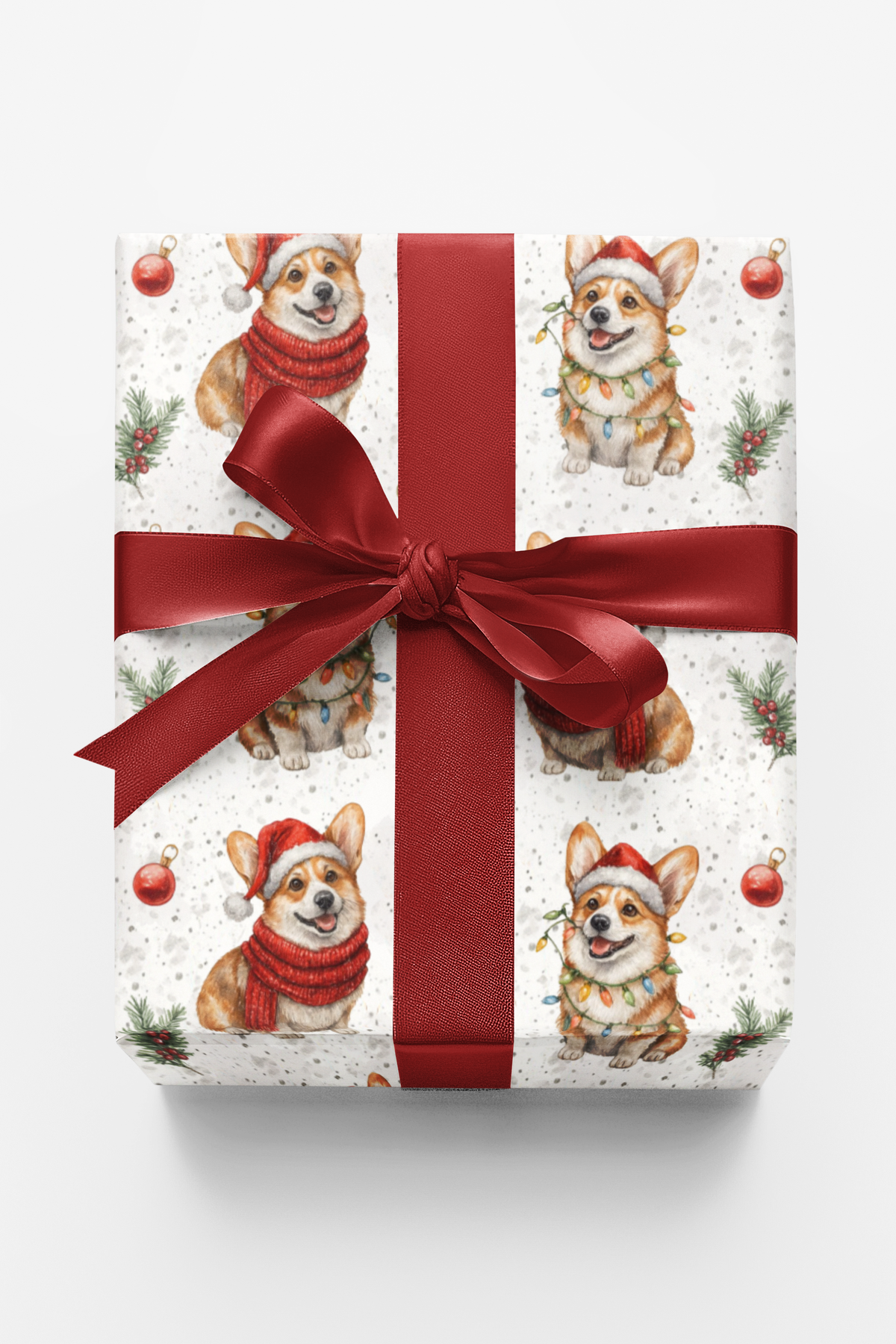 Santa Hat Mistletoe Dog Gift Wrap, Corgi Christmas Wrapping Paper, Festive Corgi Wrapping Paper, Adorable Corgi Holiday Gift 