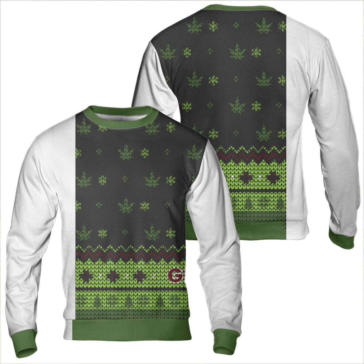 3D Weed Pattern Holiday Sweater, Marijuana Leaf Ugly Christmas Sweatshirt, Cannabis Xmas Sweatshirt, Humorous Stoner Christma