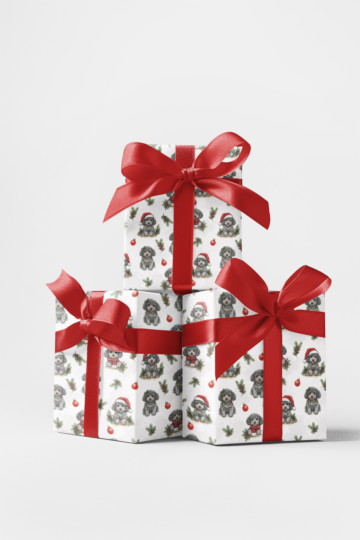 Holiday Poodle Dog Gift Wrap, Christmas Poodle Wrapping Paper, Adorable Santa Puppy Wrapping Paper, Dog Lover Xmas Present Gi