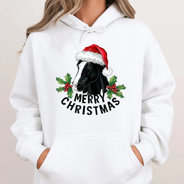 Santa Hat Equestrian Hooded Sweatshirt, Horse Merry Christmas Hoodie, Festive Horse Lover Pullover Hoodie, Adorable Winter Ho