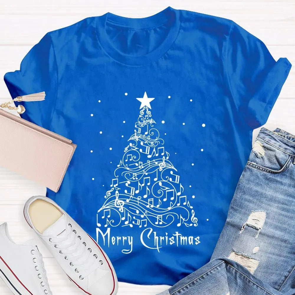 Sheet Music Holiday Tree T-Shirt, Music Teacher Christmas Shirt, Musical Notes Graphic Tee, Choir Director Christmas Present 