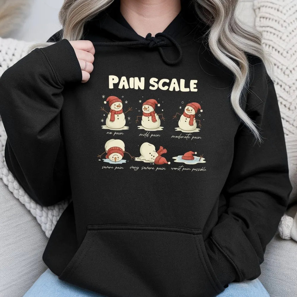 Christmas Nurse Pain Scale Hoodie, Melting Snowman Pain Scale Hoodie, Humorous Medical Holiday Hooded Sweatshirt, Adorable Xm