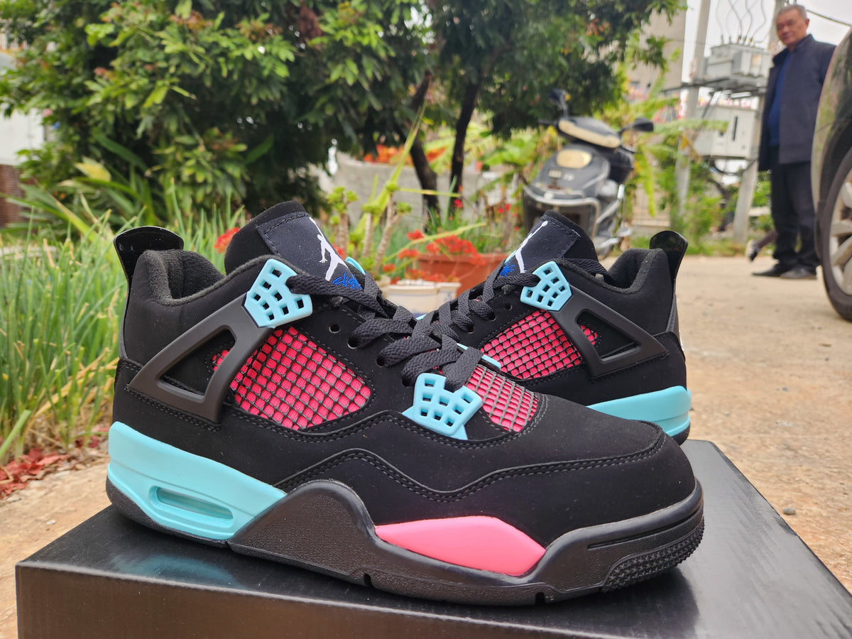 Mid Top Sneakers, Black Pink Blue Colorway, Lace Up Design, Casual Gift for Sneaker Fans