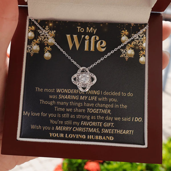 14k White Gold Finish Knot Pendant Necklace, Love Knot Necklace for Wife, Romantic Christmas Jewelry Present